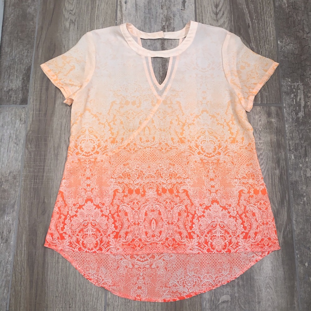 CATO Top Orange Pastel Paisley Cap Sleeve Small